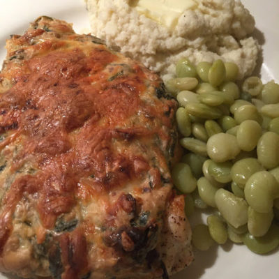 Trim Healthy Mama Creamed Spinach and Bacon Smothered Chicken Review